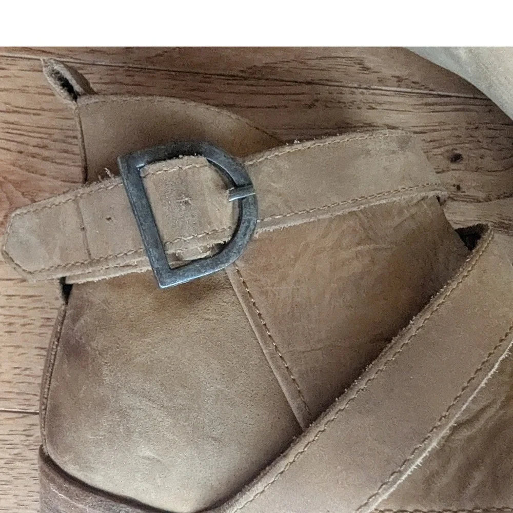 Free People Ankle Boots Tan Leather Buckle Strap Pointed Toe Womens 39 Western